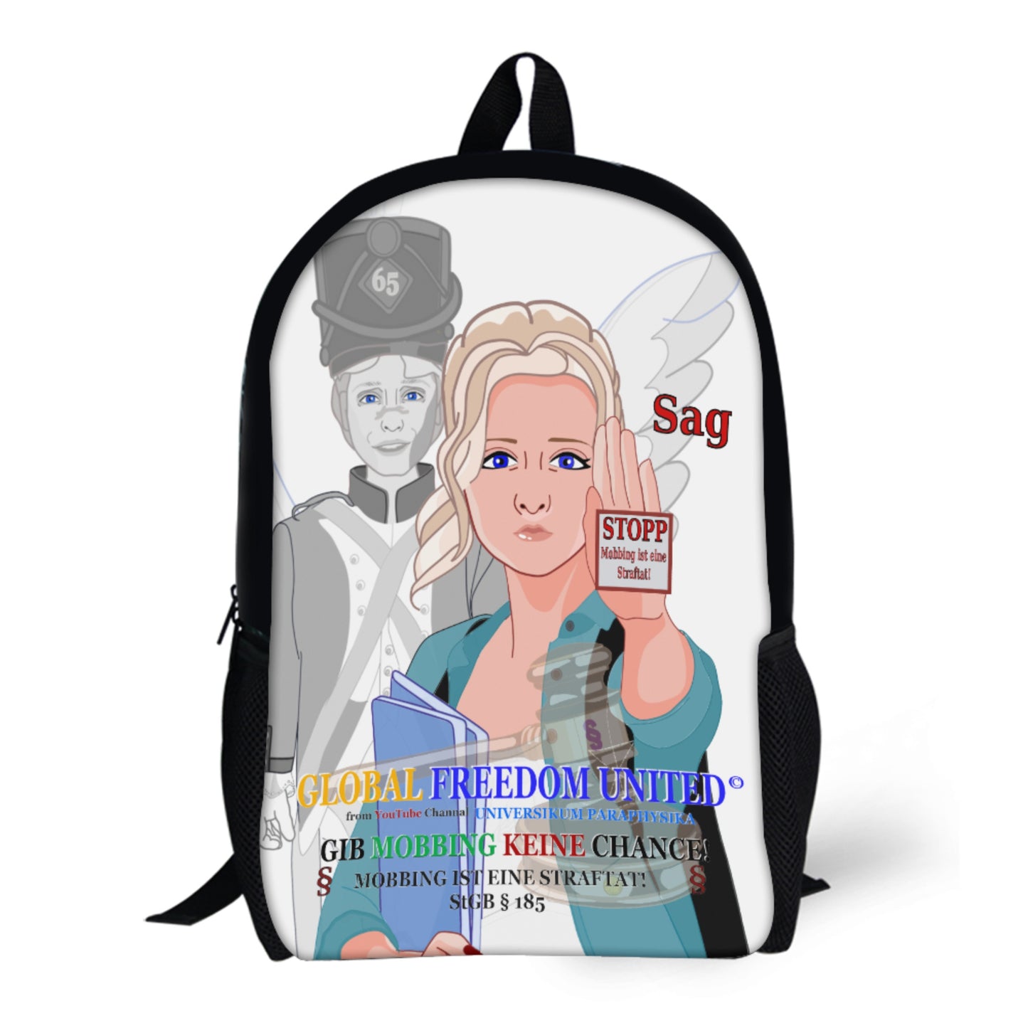 Anti Mobbing 17 Inch Shoulder Backpack Global Freedom United Deutschland V1