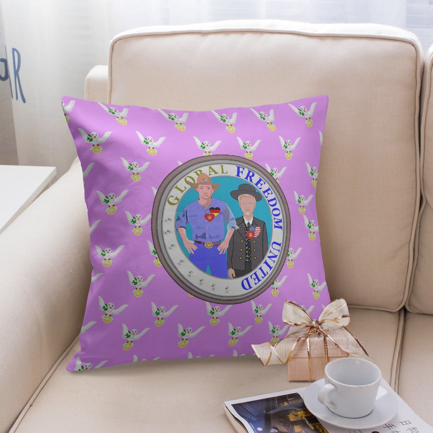 GLOBAL FREEDOM UNITED© Men USA & GERMANY Lilac 18'' Square Pillow Cover