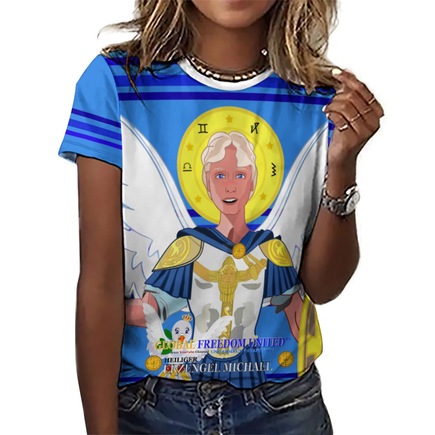Women´s T-shirt 2 Global Freedom United Archangel Michael Deep Blue