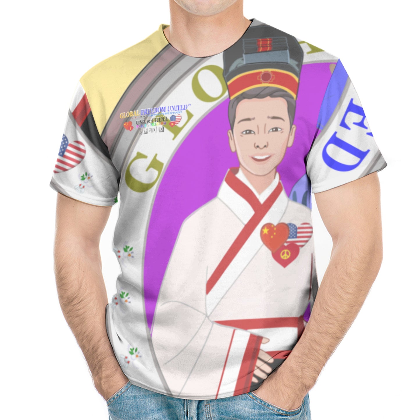 Men´s T-shirt GLOBAL FREEDOM UNITED© Men China & USA V2 Yellow