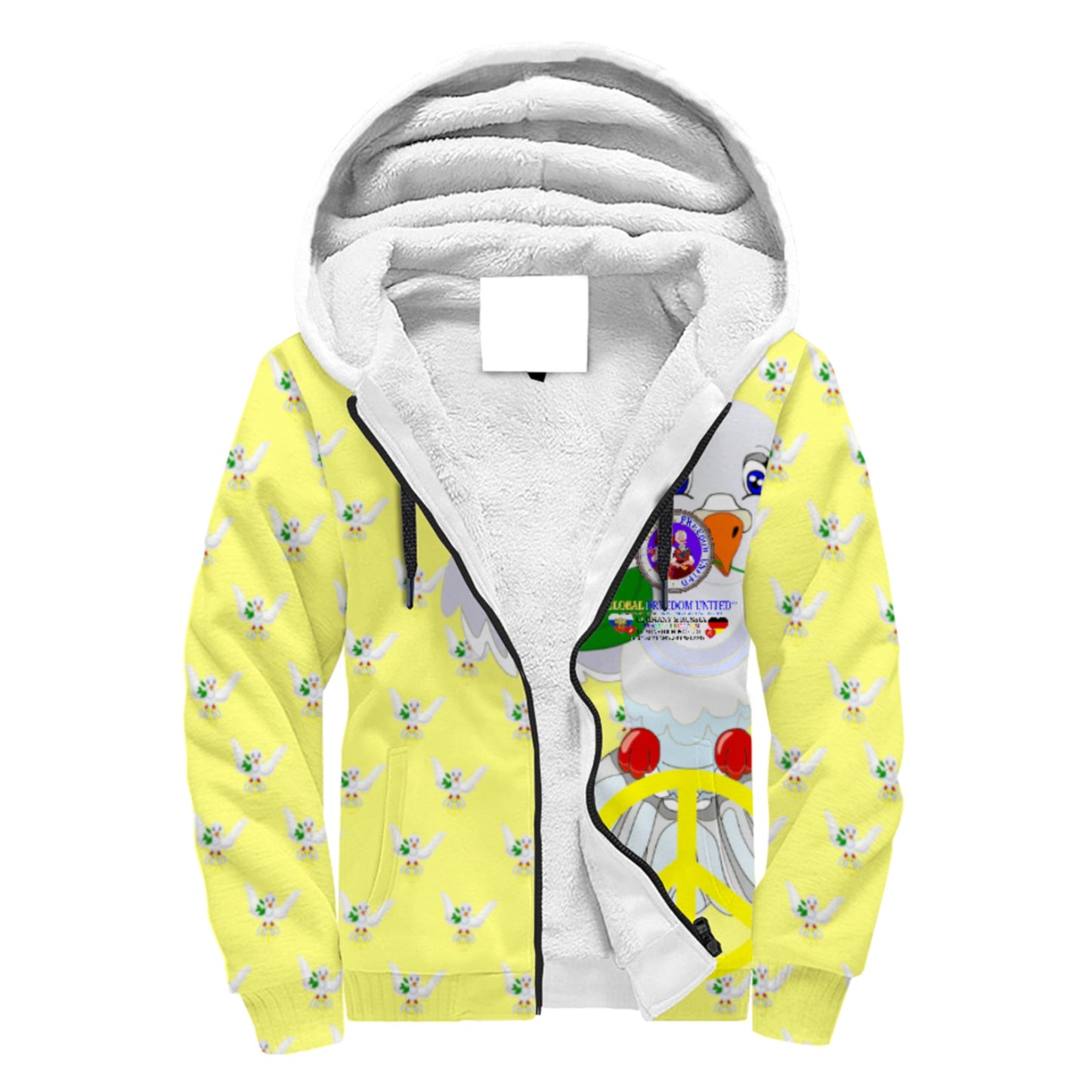 Plush Hoodie GLOBAL FREEDOM UNITED© Women RUSSIA & GERMANY Yellow