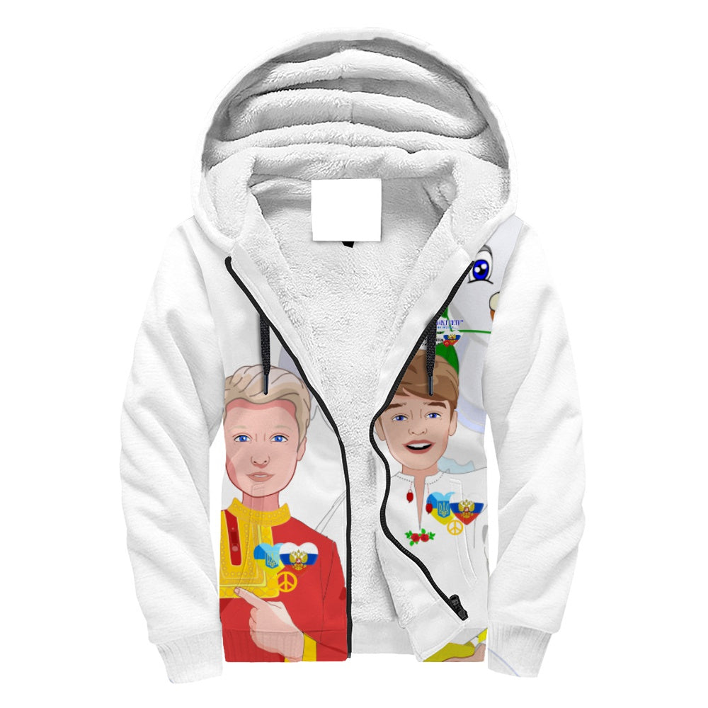 Plush Hoodie GLOBAL FREEDOM UNITED© Men Ukraina & Russia Wight Anti War