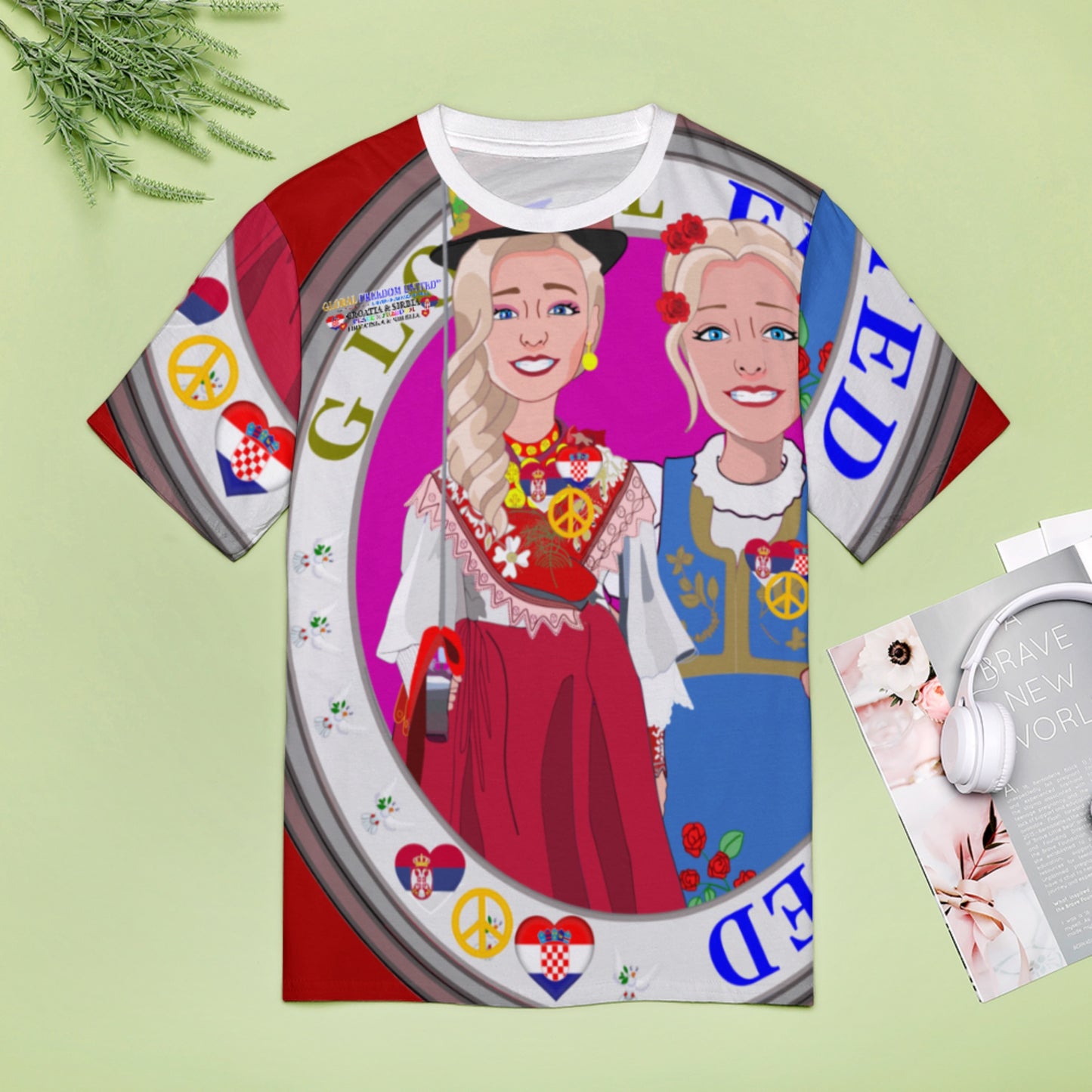 Women´s T-shirt 2 GLOBAL FREEDOM UNITED© Women Croatia & Serbia Blondi Red