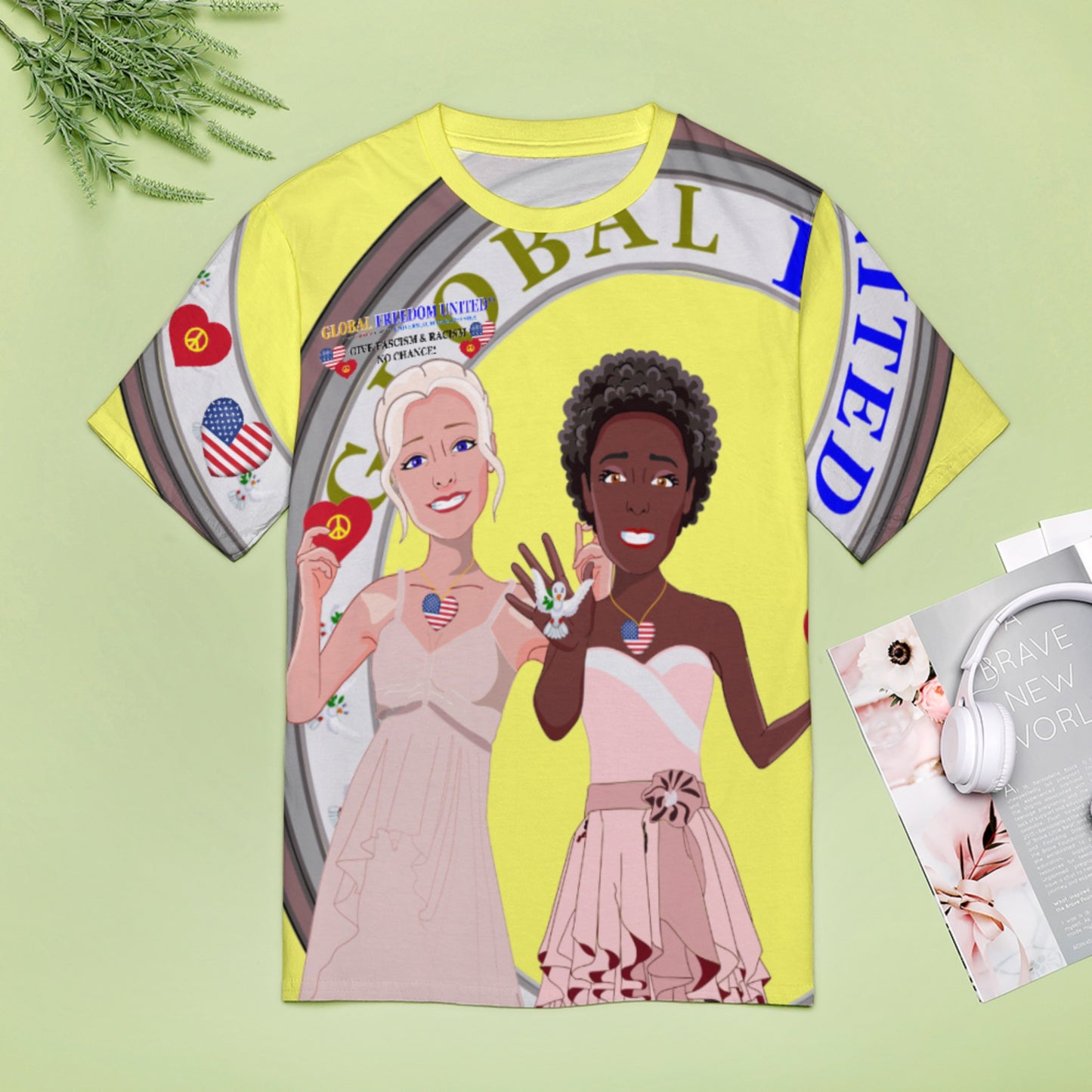 Women´s T-Shirt 3 GLOBAL FREEDOM UNITED© Women Anti Fascism & Racism USA Yellow