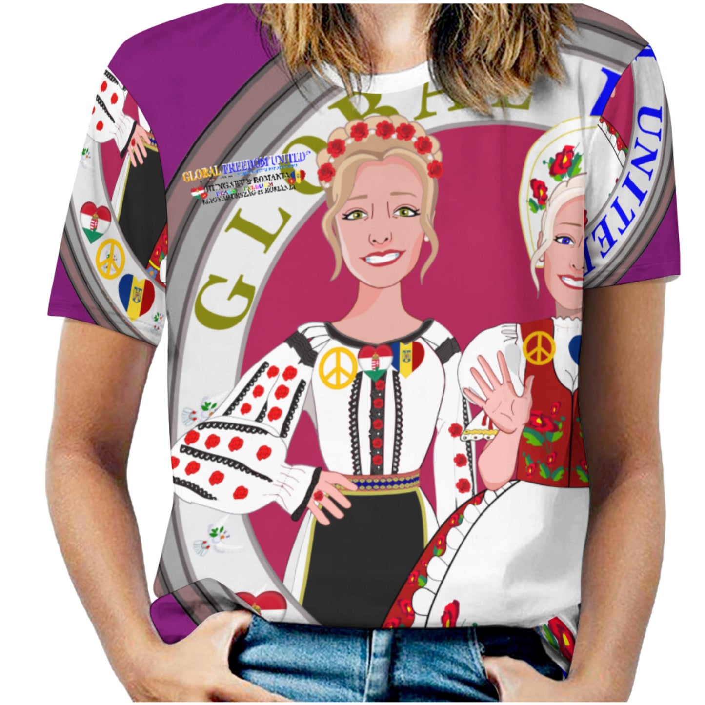 Full Print T-shirt GLOBAL FREEDOM UNITED© Women Romania & Hungary Lilac