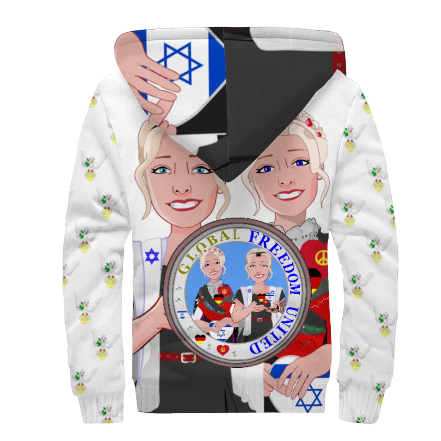 Plush Hoodie GLOBAL FREEDOM UNITED© Women Israel & Germany Old Peace Big