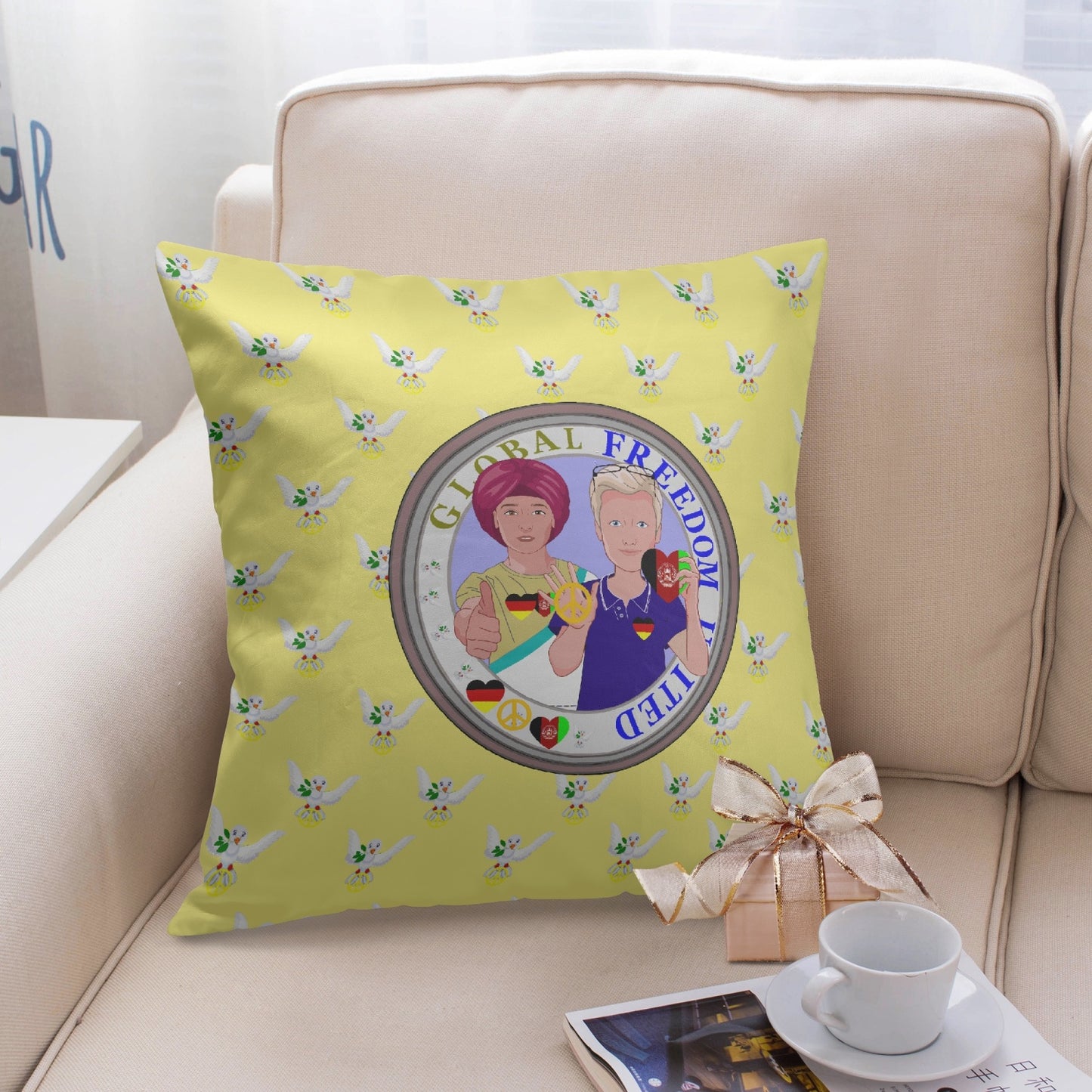 GLOBAL FREEDOM UNITED© Men AFGHANISTAN & GERMANY - 18'' Square Pillow Cover