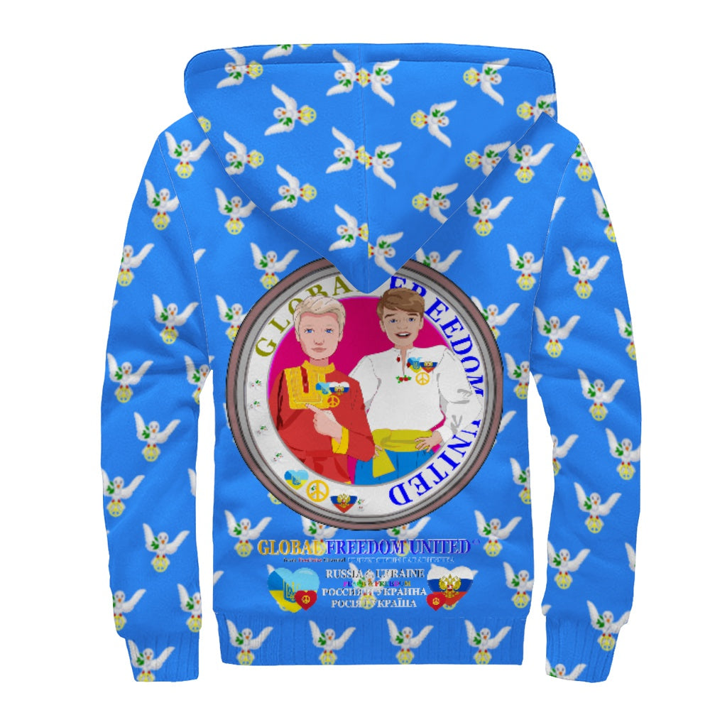 Plush Hoodie GLOBAL FREEDOM UNITED© Men Ukraina & Russia Blue