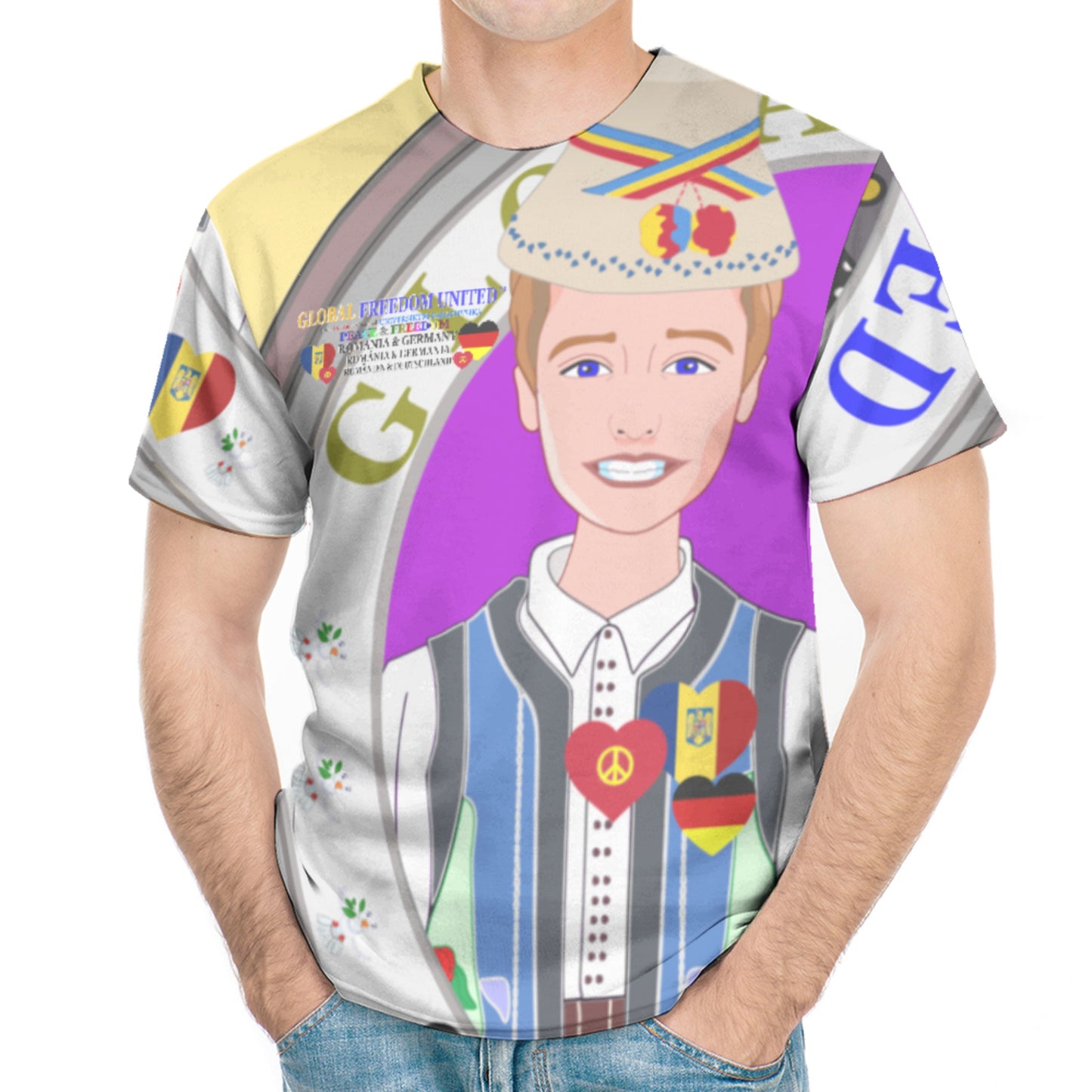 Men´s T-shirt GLOBAL FREEDOM UNITED© Men Romania & Germany Yellow