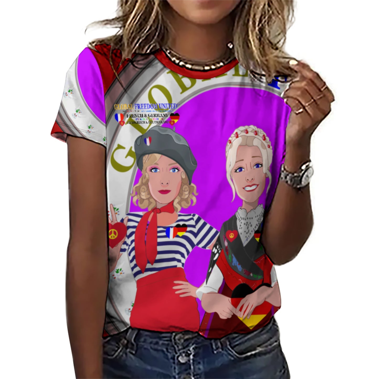 Women´s T-shirt 2 GLOBAL FREEDOM UNITED© Women French & Germany Red