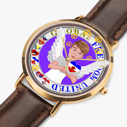 Hot Selling Ultra-Thin Leather Strap Quartz Watch (Rose Gold With Indicators) GLOBAL FREEDOM UNITED ANGEL OF PEACE OLD YUGOSLAVIA OLD PEACE BOY