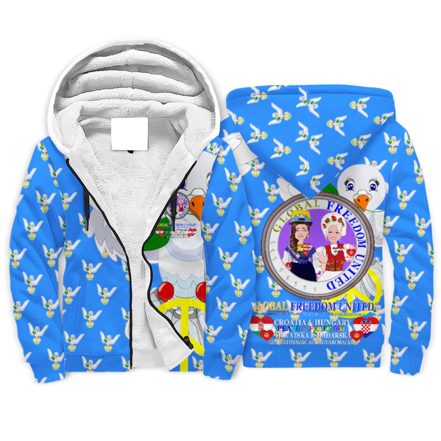 Plush Hoodie GLOBAL FREEDOM UNITED© Women Croatia & Hungary Blue