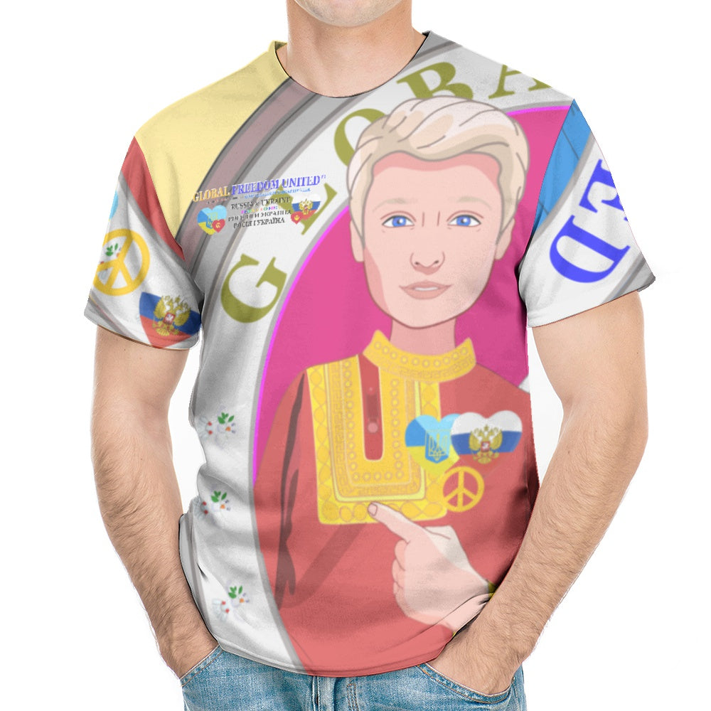 Men´s T-shirt Global Freedom United Ukraina & Russia Old Peace Yellow