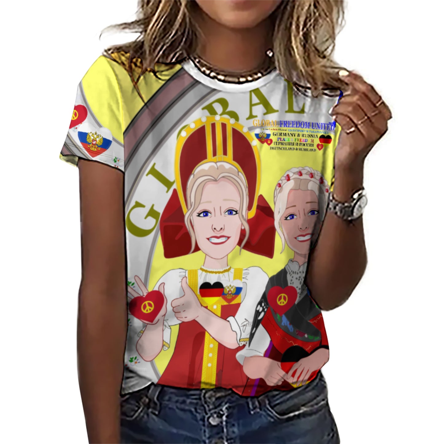 Women´s T-shirt 3 GLOBAL FREEDOM UNITED© Women RUSSIA & GERMANY Yellow