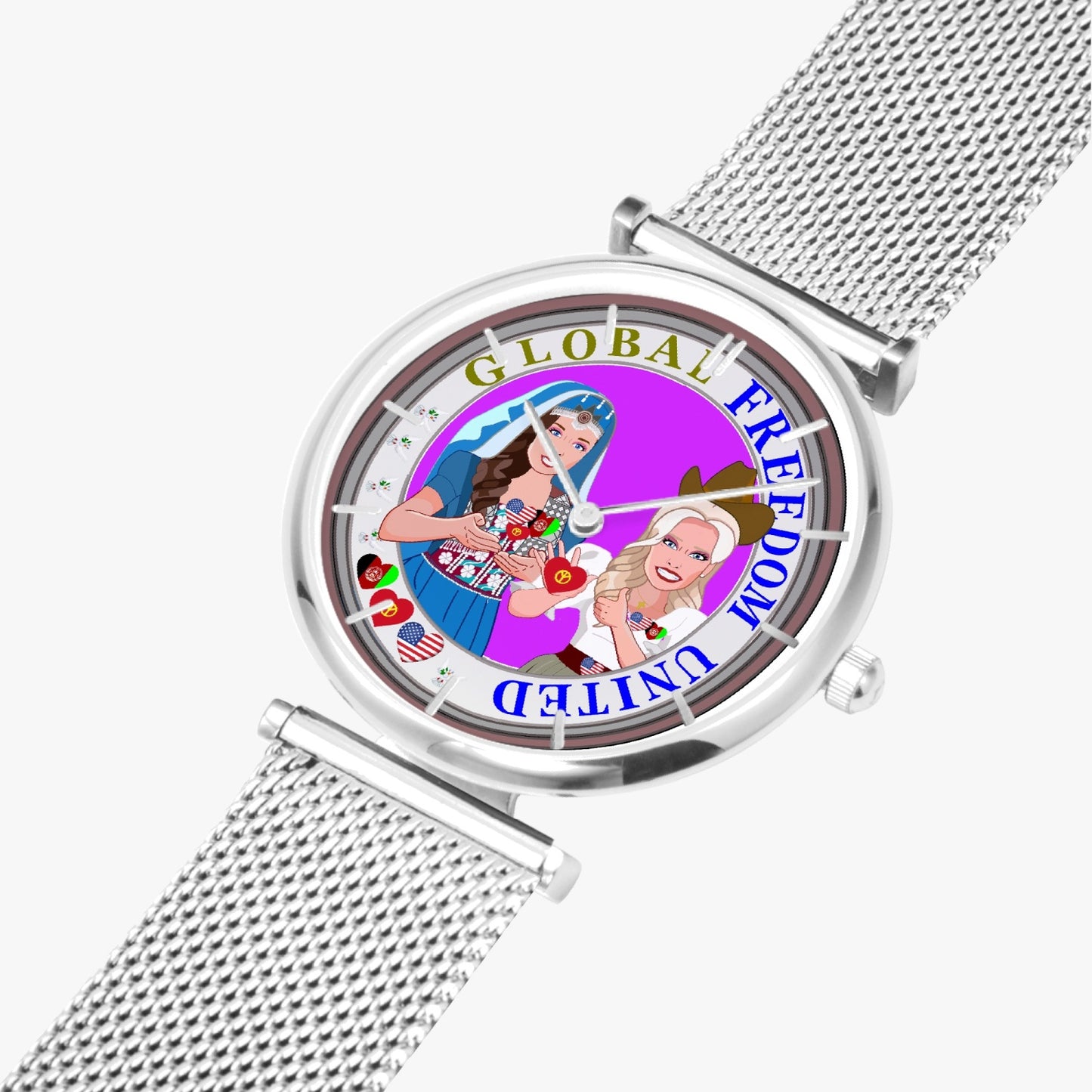 GLOBAL FREEDOM UNITED© Women AFGHANISTAN & USA - New Stylish Ultra-Thin Quartz Watch (With Indicators)