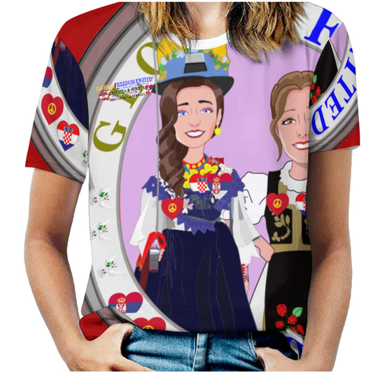 Women´s T-shirt 2 Global Freedom United Women Croatia & Serbia Old Peace Red