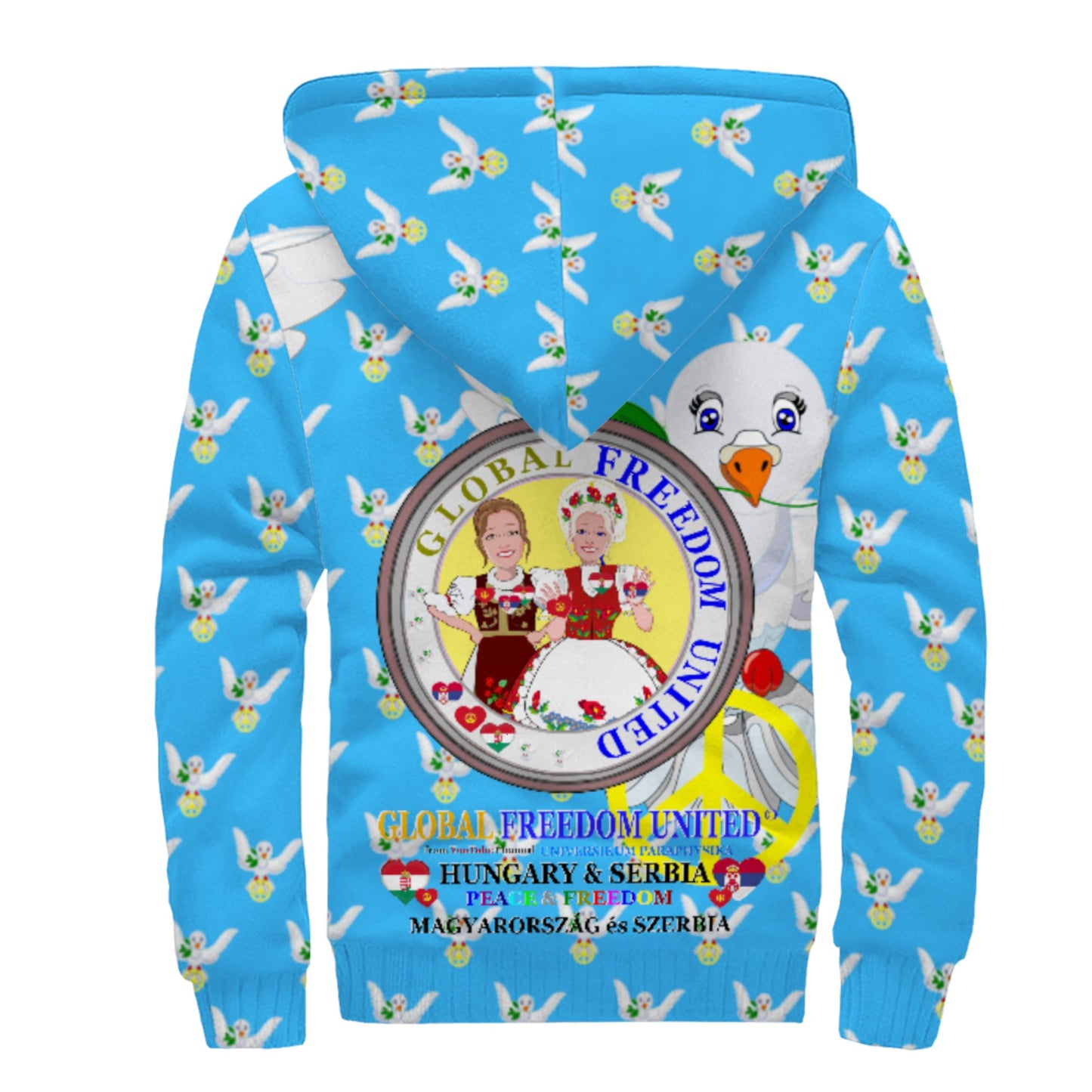 Plush Hoodie GLOBAL FREEDOM UNITED© Women Serbia & Hungary Blue