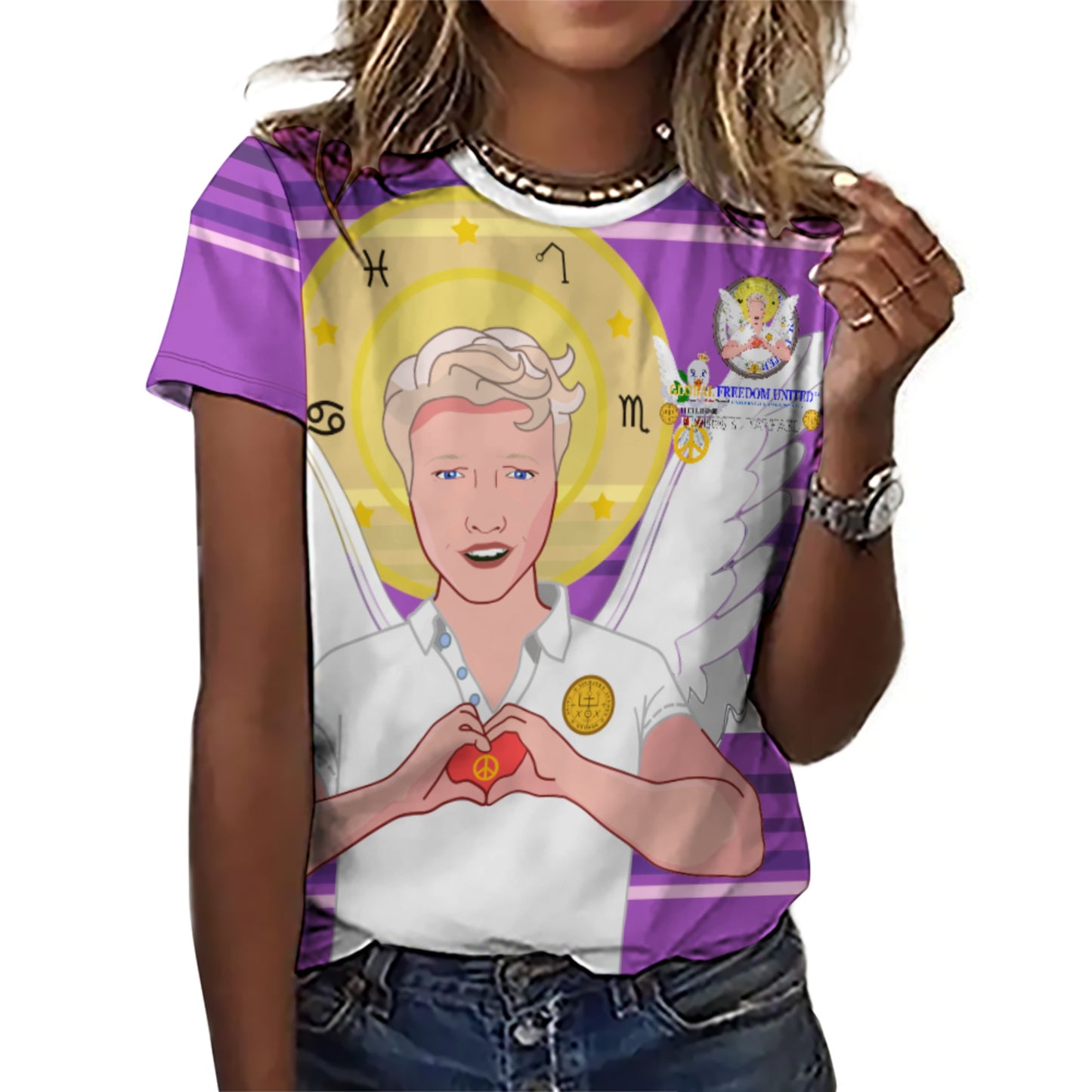 Women´s T-shirt GLOBAL FREEDOM UNITED© Archangel Rafael German Lilac