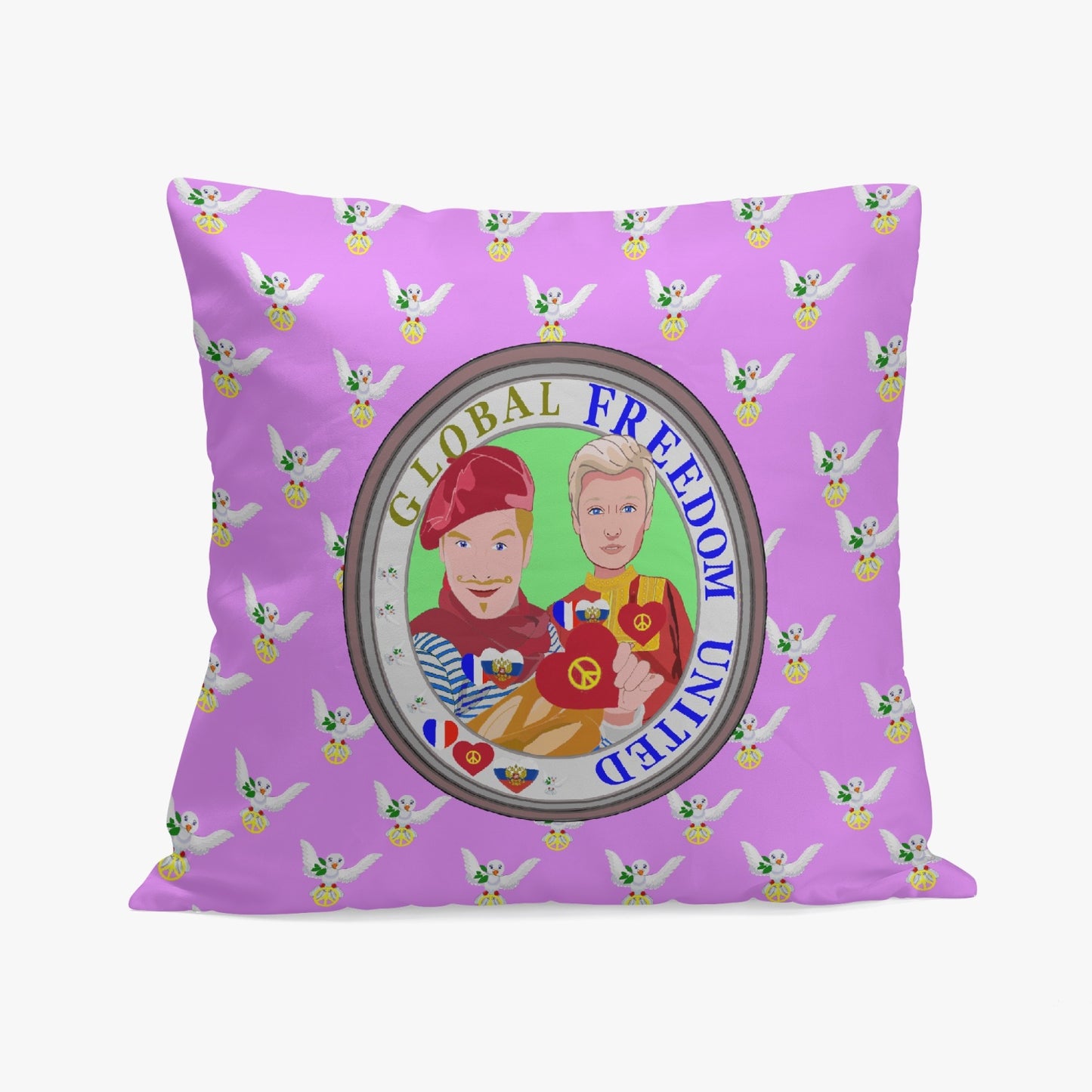 GLOBAL FREEDOM UNITED© Men FRENCH & RUSSIA Lilac 18'' Square Pillow Cover