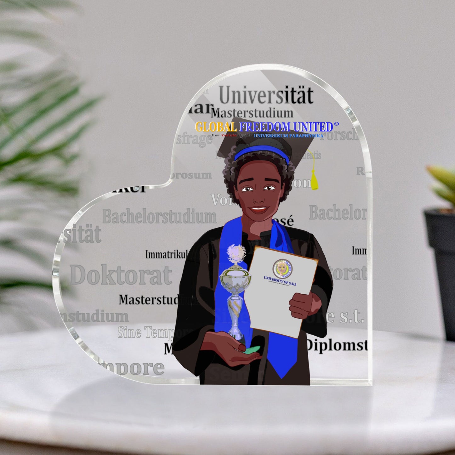 Acryl Heart Global Freedom United Afro Student Boy Silver Place