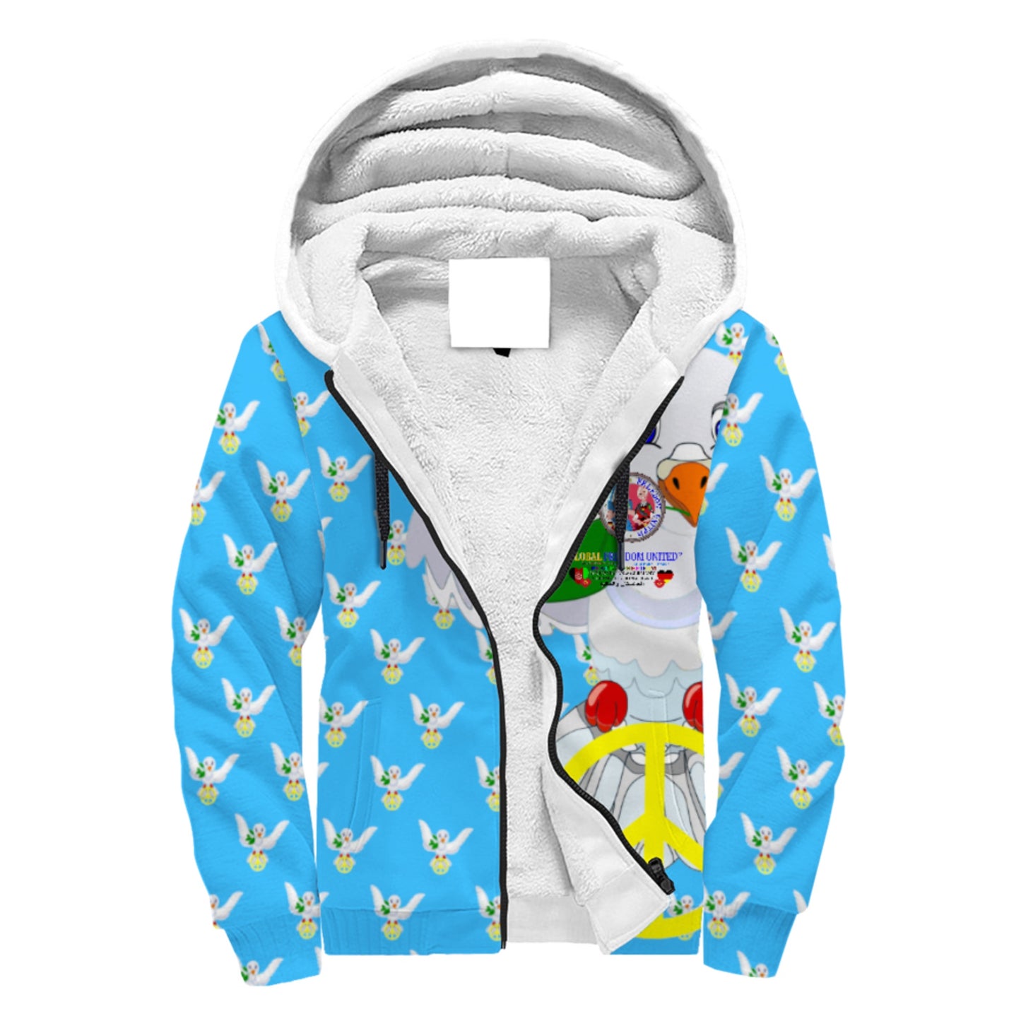 Plush Hoodie GLOBAL FREEDOM UNITED© AFGHANISTAN & GERMANY Blue Dove Of Peace
