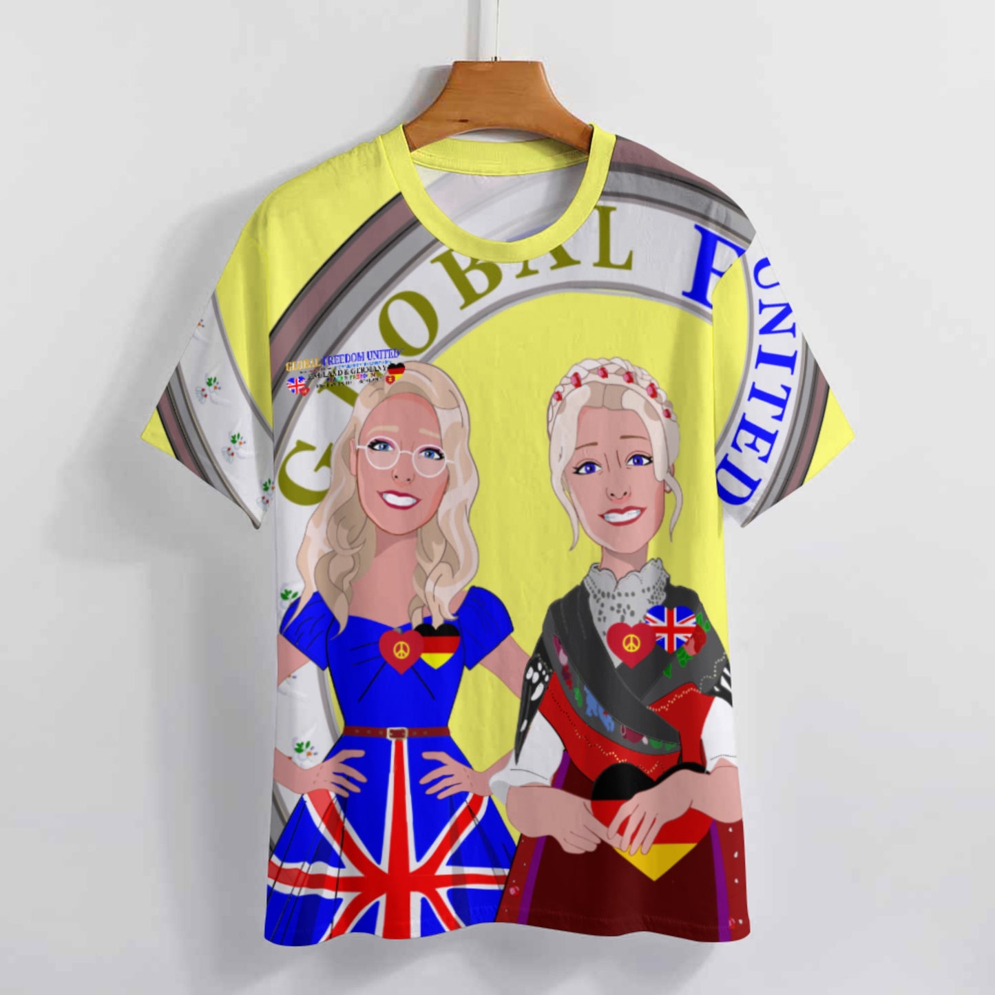 Women´s T-shirt 2 GLOBAL FREEDOM UNITED© Women England & Germany Yellow