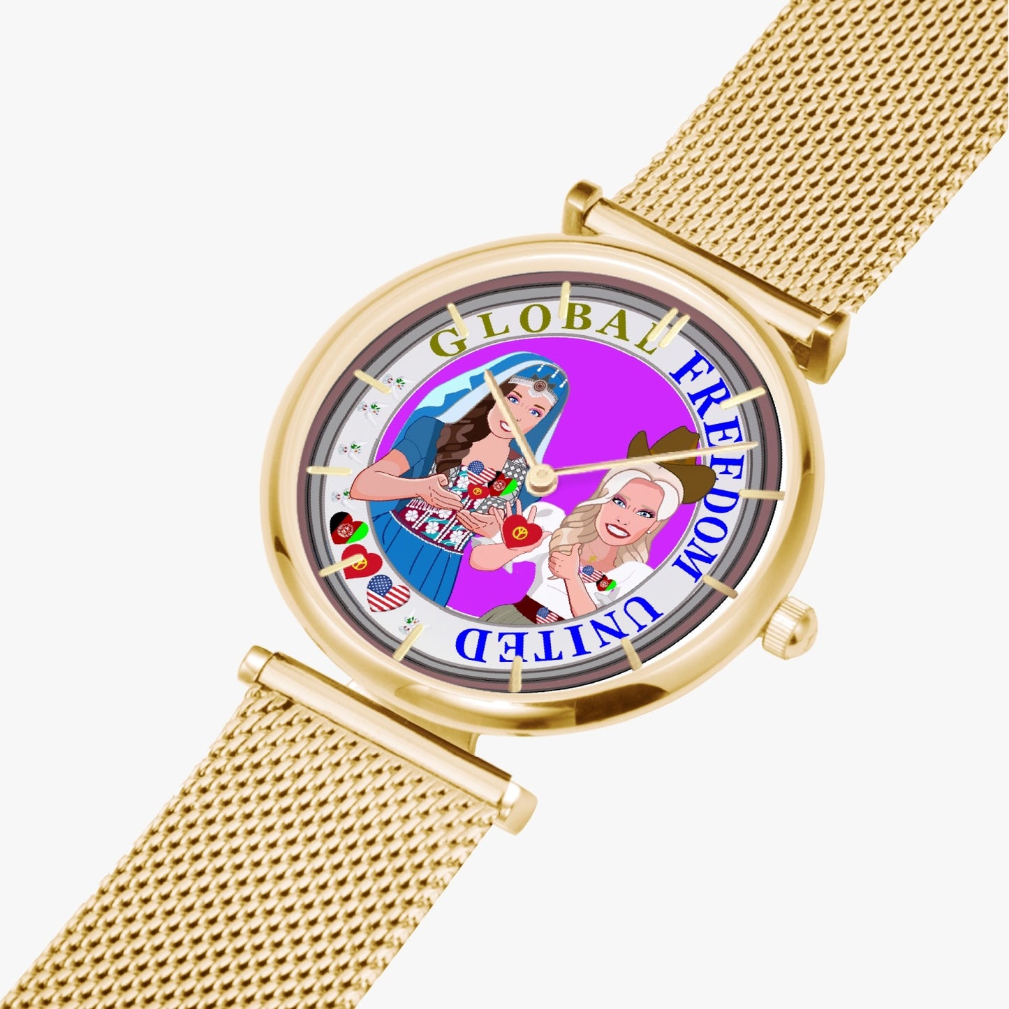 GLOBAL FREEDOM UNITED© Women AFGHANISTAN & USA - New Stylish Ultra-Thin Quartz Watch (With Indicators)