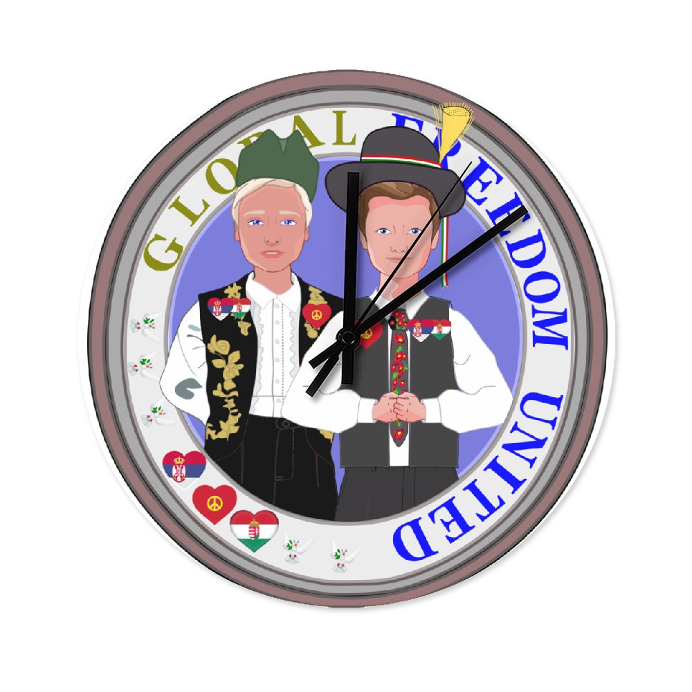 Wooden Wall Clock Without Scale GLOBAL FREEDOM UNITED© Men Serbia & Hungary