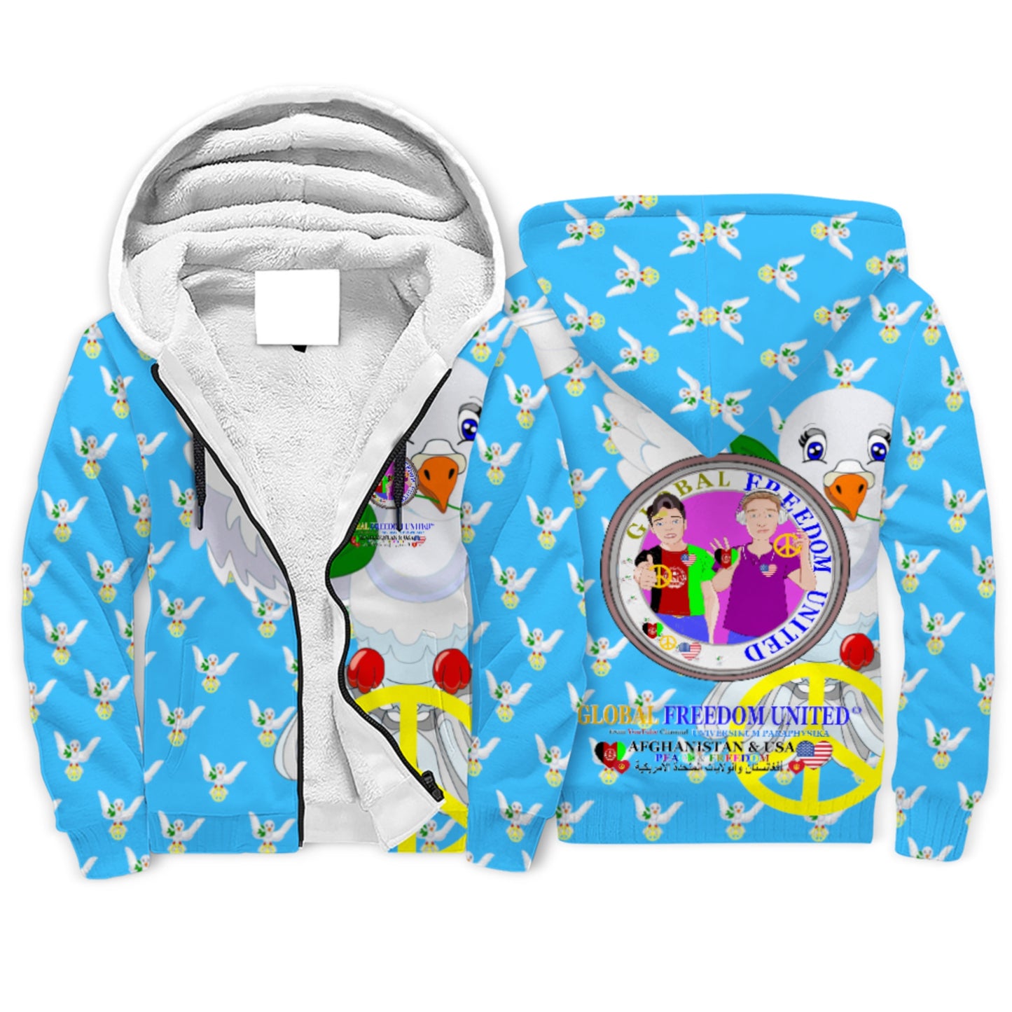 Plush Hoodie GLOBAL FREEDOM UNITED© Men AFGHANISTAN & USA Blue