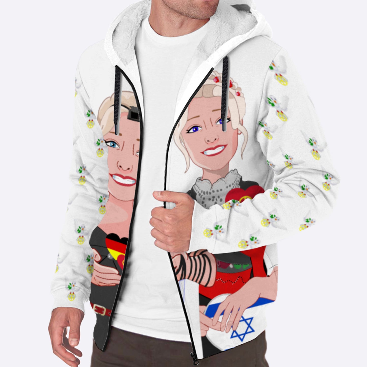 Plush Hoodie GLOBAL FREEDOM UNITED© Women Israel & Germany Old Peace Big