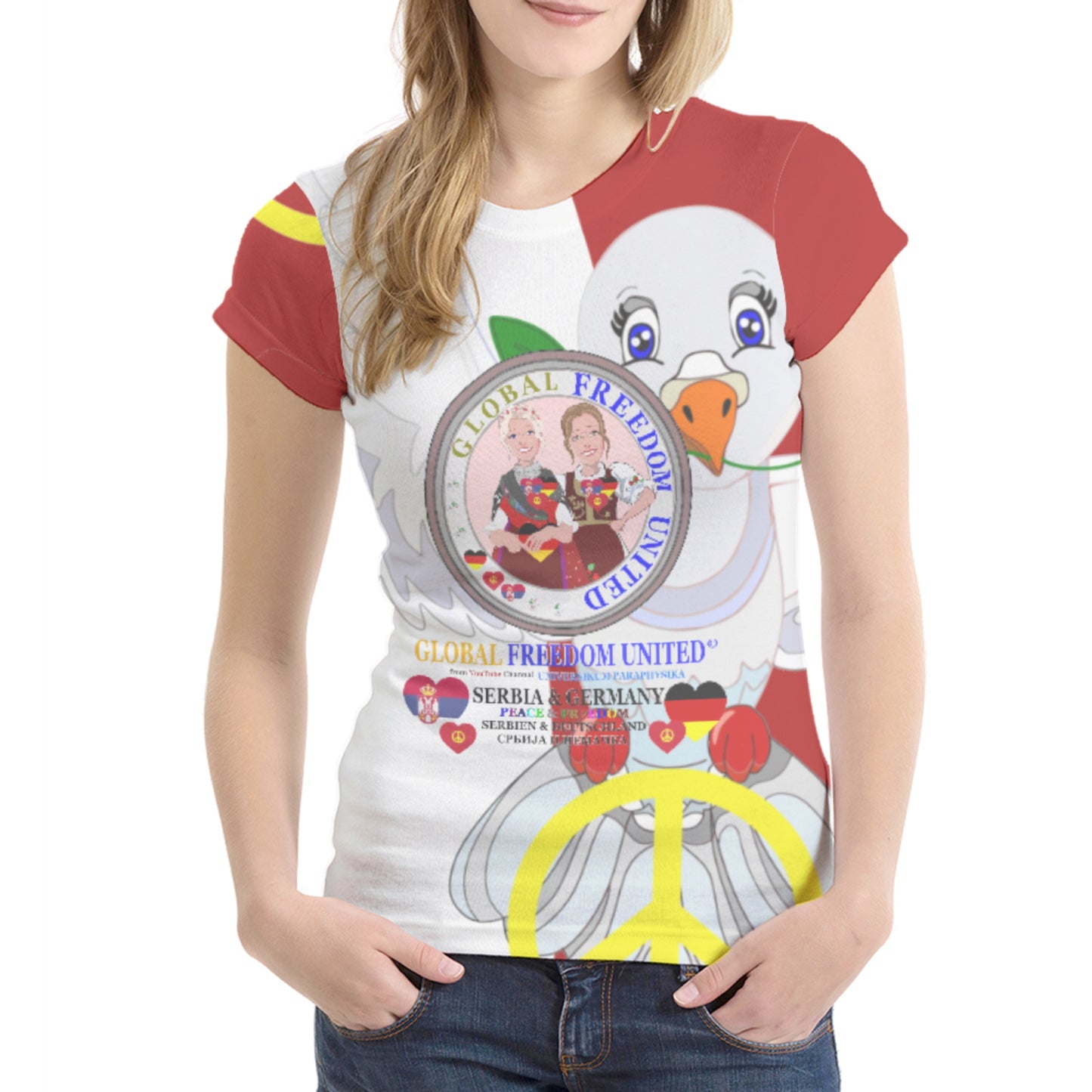 Women´s T-shirt 1 GLOBAL FREEDOM UNITED© Women Serbia & Germany V1 Red