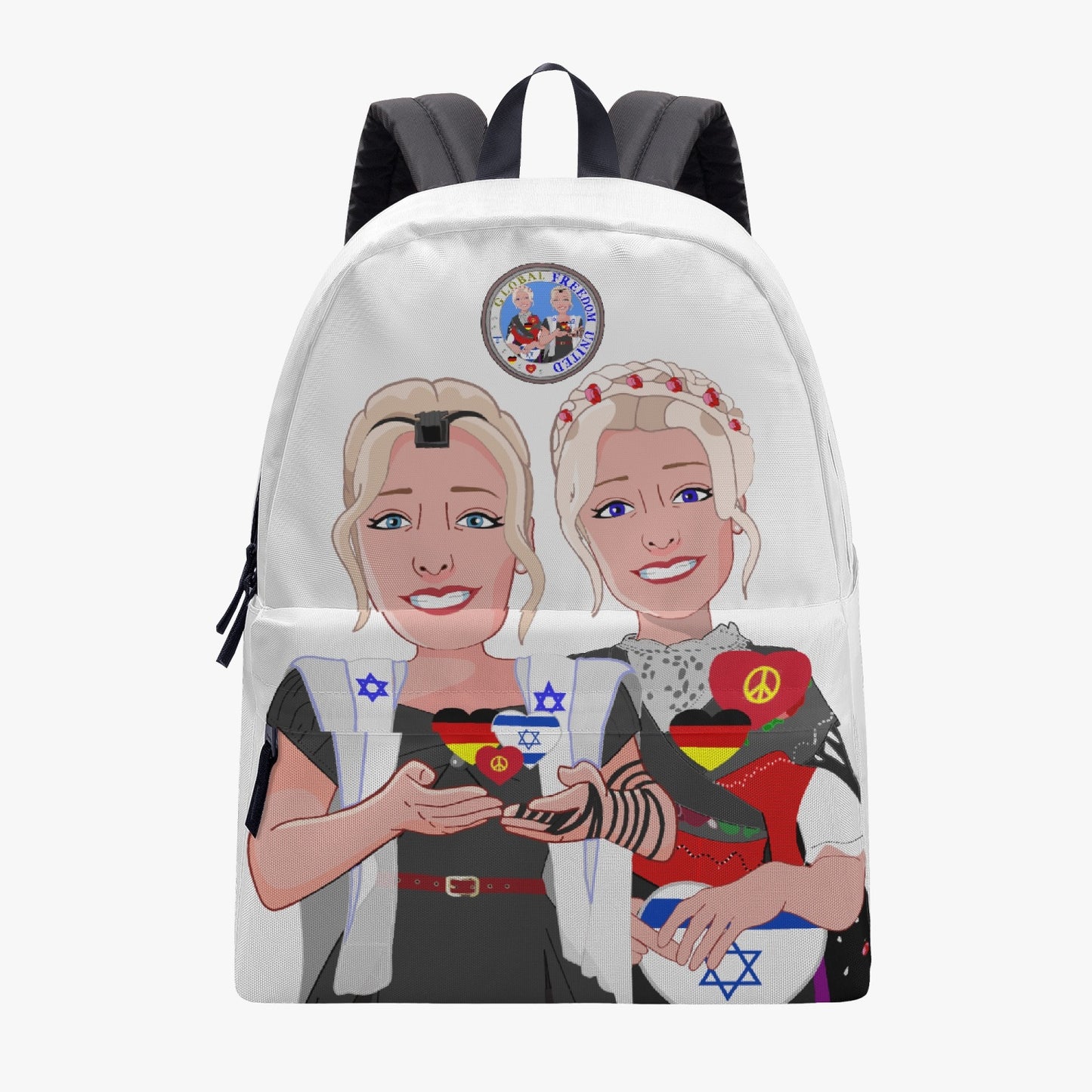 ALL OVER PRINT CANVAS BACKPACK GLOBAL FREEDOM UNITED© GIRLS ISRAEL & GERMANY WIGHT