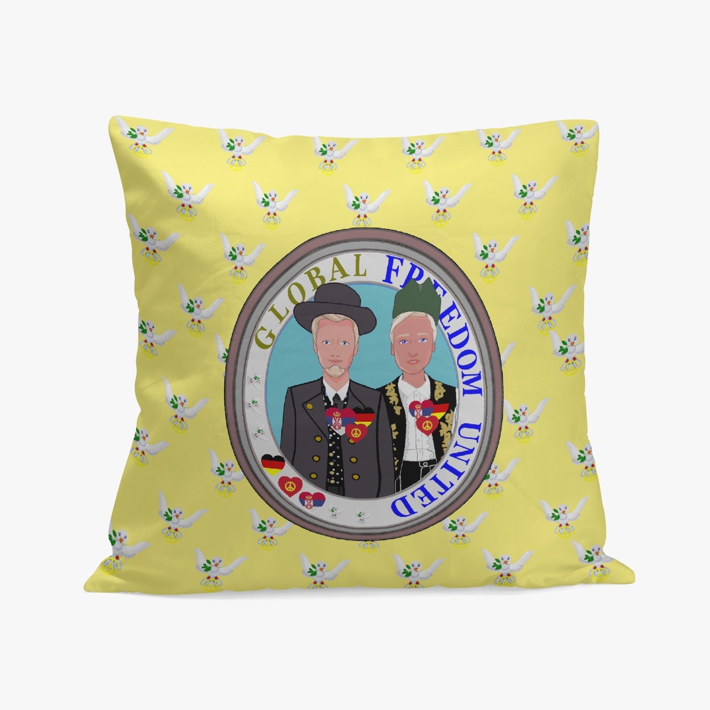 GLOBAL FREEDOM UNITED© Men SERBIA & GERMANY Yellow 18'' Square Pillow Cover