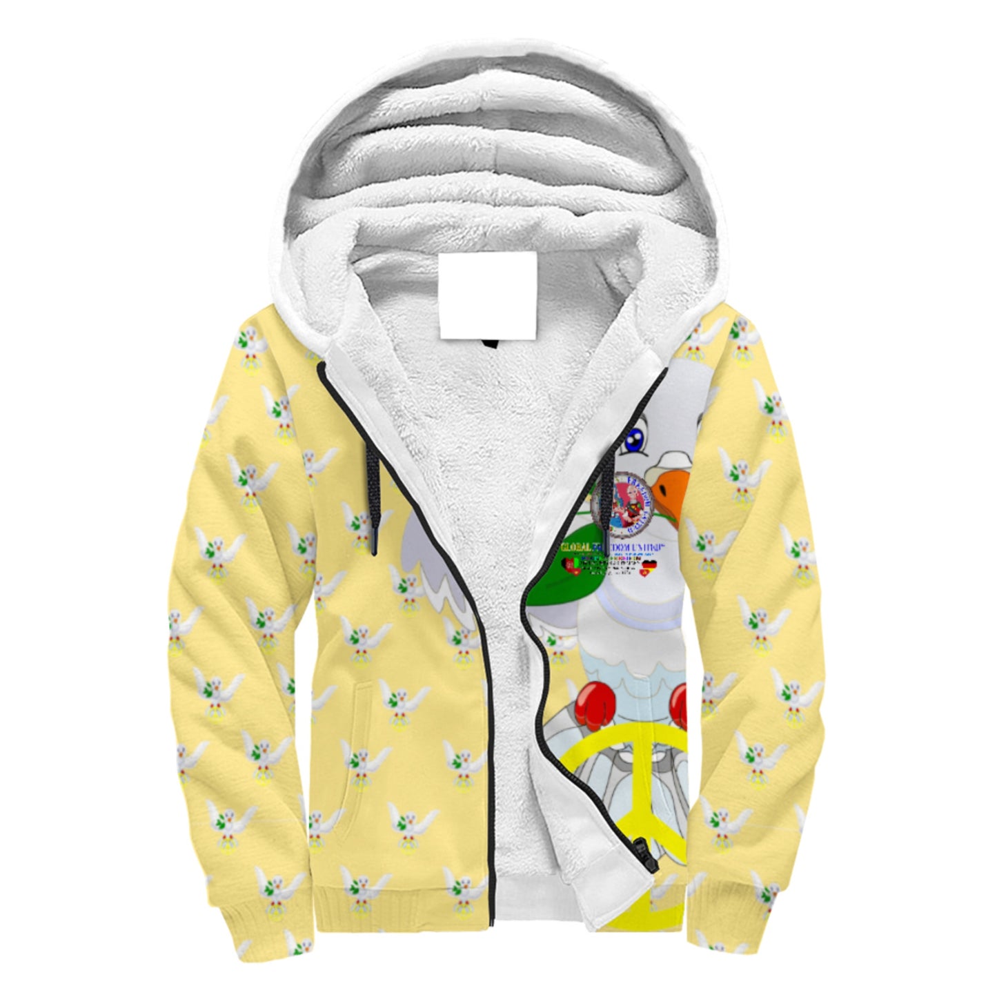 Plush Hoodie GLOBAL FREEDOM UNITED© AFGHANISTAN & GERMANY Yellow Dove Of Peace