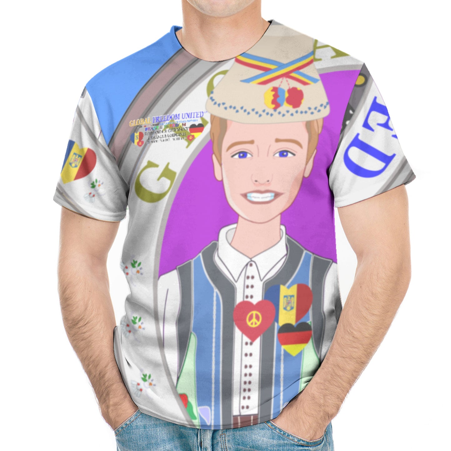 Men´s T-shirt GLOBAL FREEDOM UNITED© Men Romania & Germany Blue