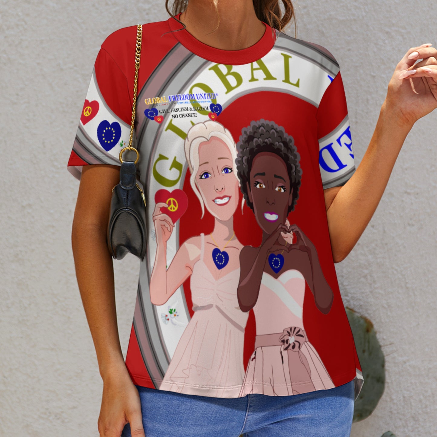 Women´s T-shirt 3 GLOBAL FREEDOM UNITED© Anti Fascism & Racism EU Red
