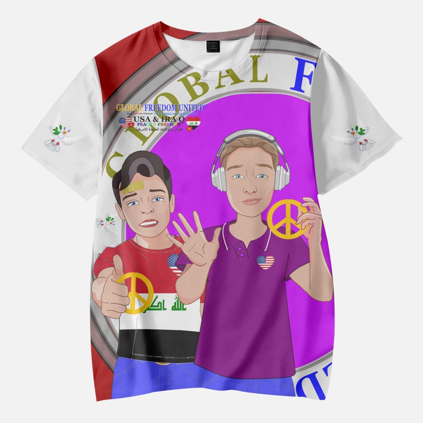 GLOBAL FREEDOM UNITED BOYS IRAQ & USA OLD PEACE RED AOP Kids' Short T-Shirts
