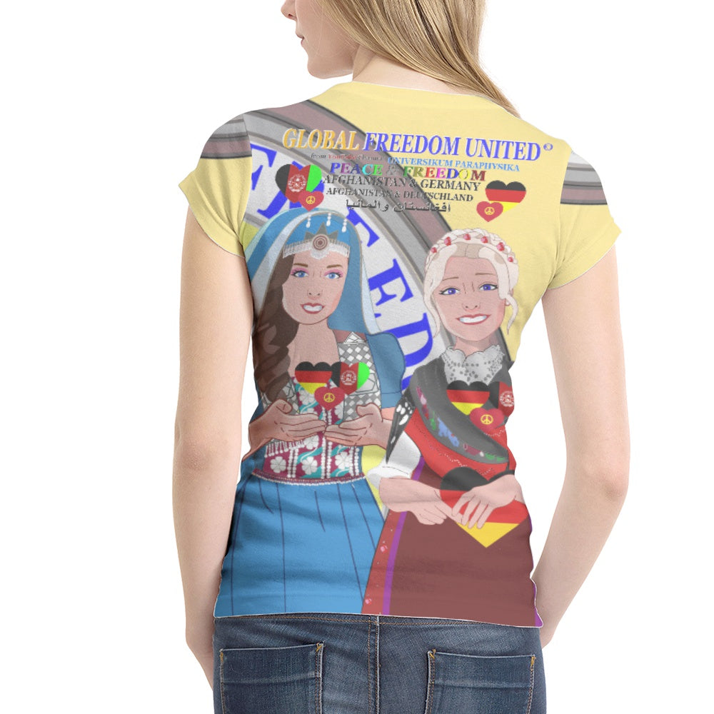 Women´s T-shirt GLOBAL FREEDOM UNITED© AFGHANISTAN & GERMANY Yellow Version 2