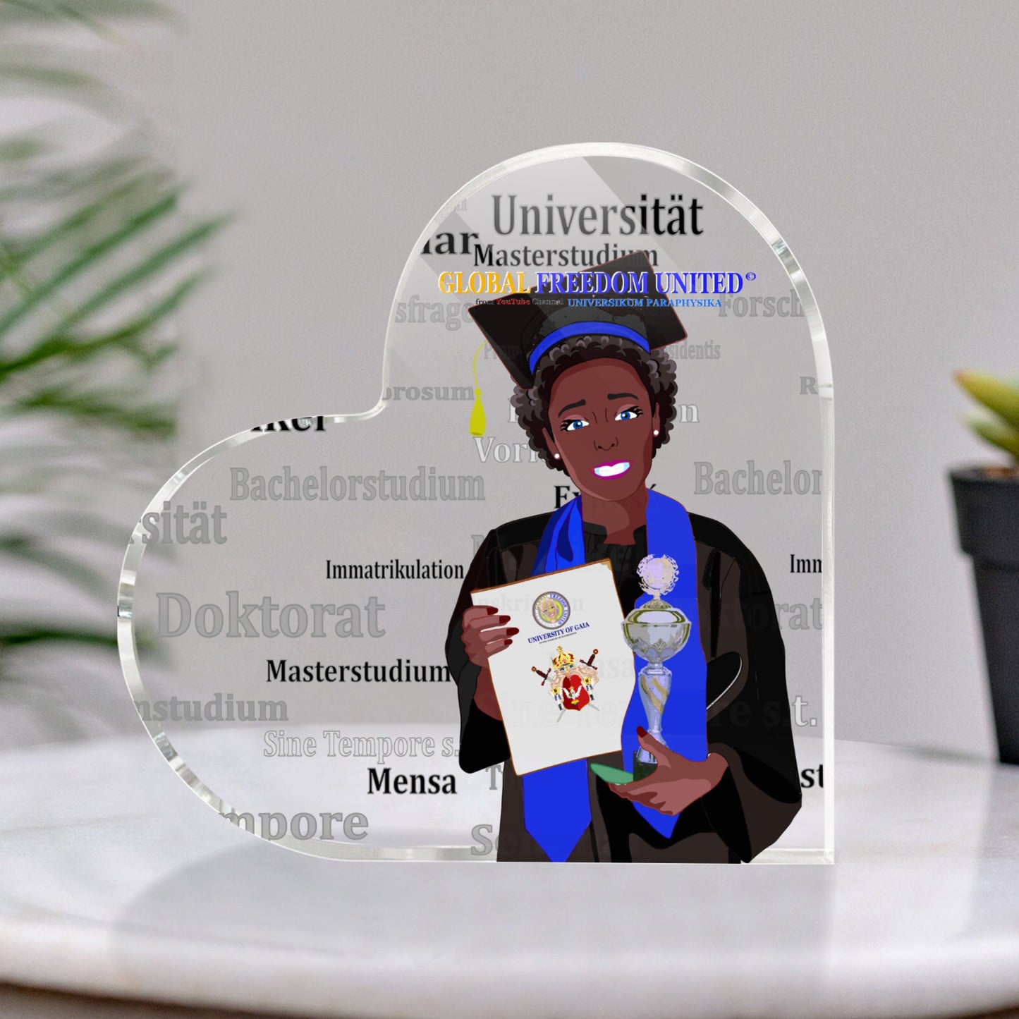 Acryl Heart Global Freedom United Afro Student Girl Silver Place