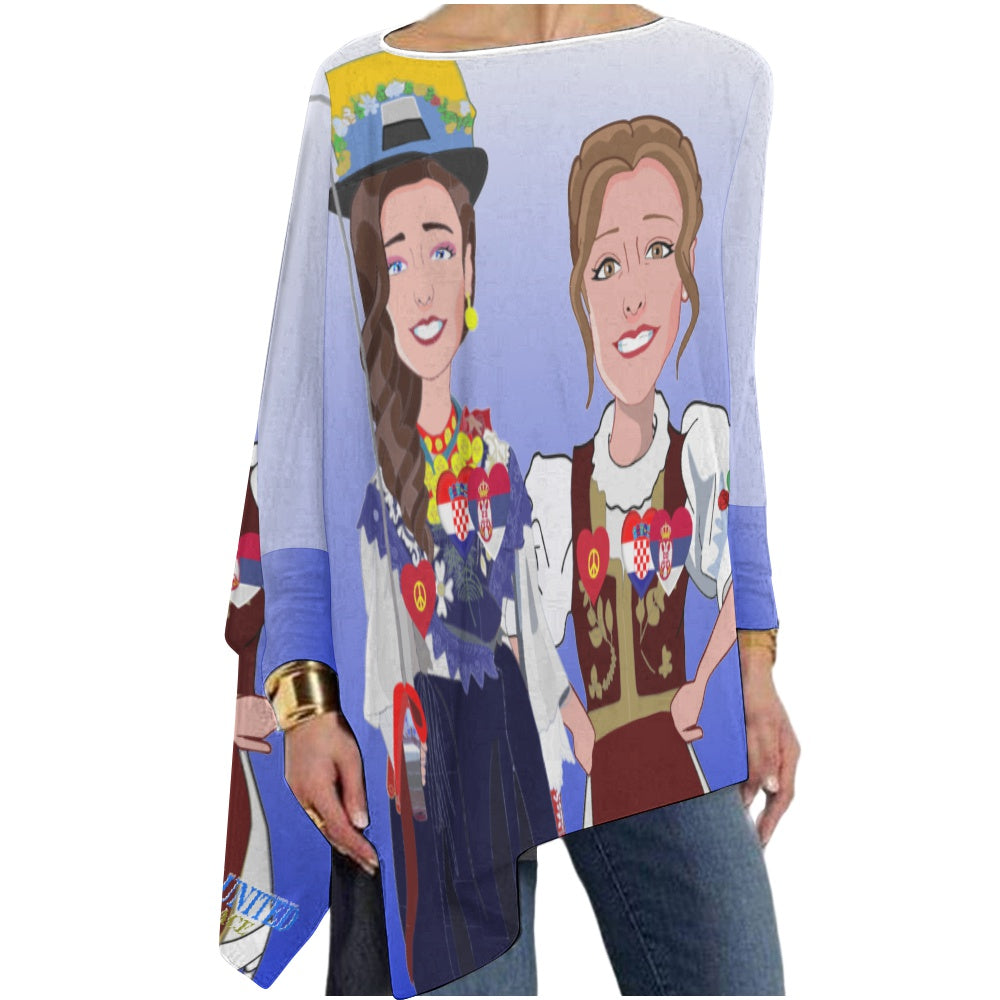 Pullover Long Sleeve T-shirt GLOBAL FREEDOM UNITED© Women Croatia & Serbia Blue