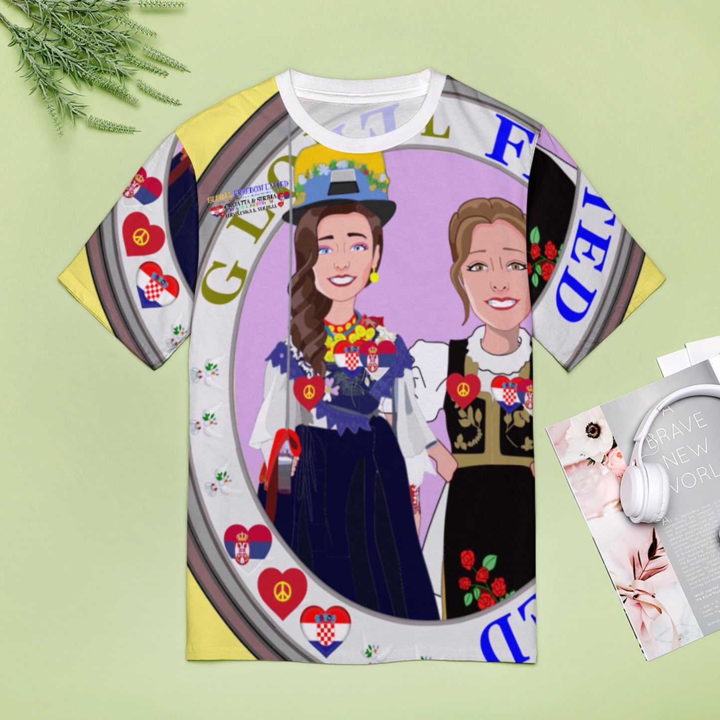 Women´s T-shirt 2 Global Freedom United Women Croatia & Serbia Old Peace Yellow
