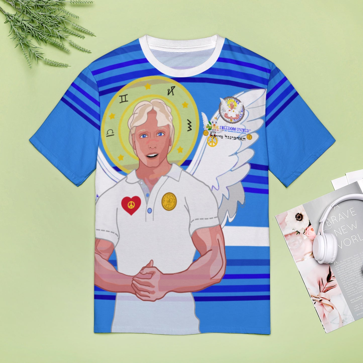 Women´s T-shirt 2 Global Freedom United Archangel Michael Hebrew  Deep Blue