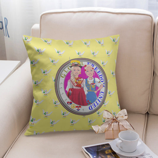 GLOBAL FREEDOM UNITED© Women CROATIA & SERBIA Yellow BLONDIE 18'' Square Pillow Cover