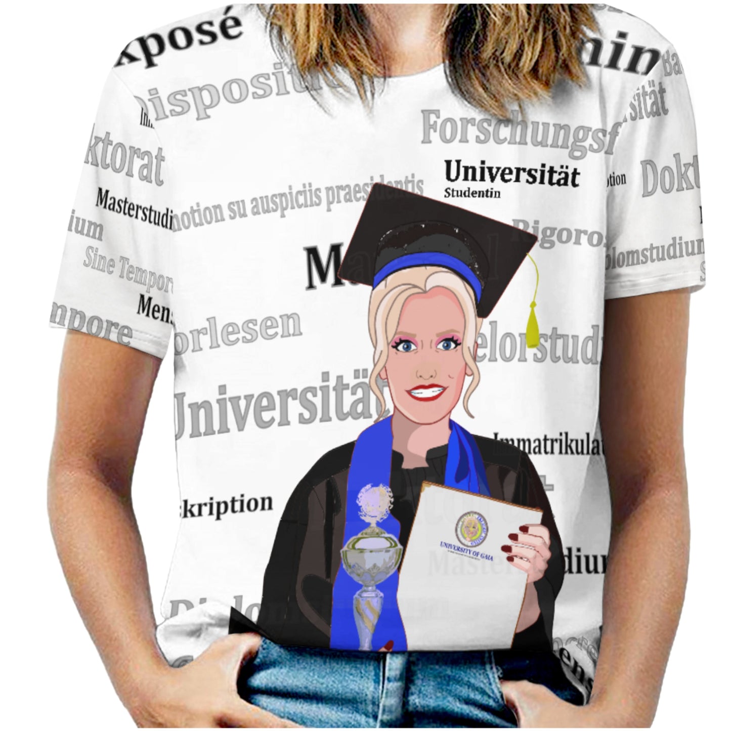 Women´s T-shirt Global Freedom United Student Girl Silver Place Blond Hair 3