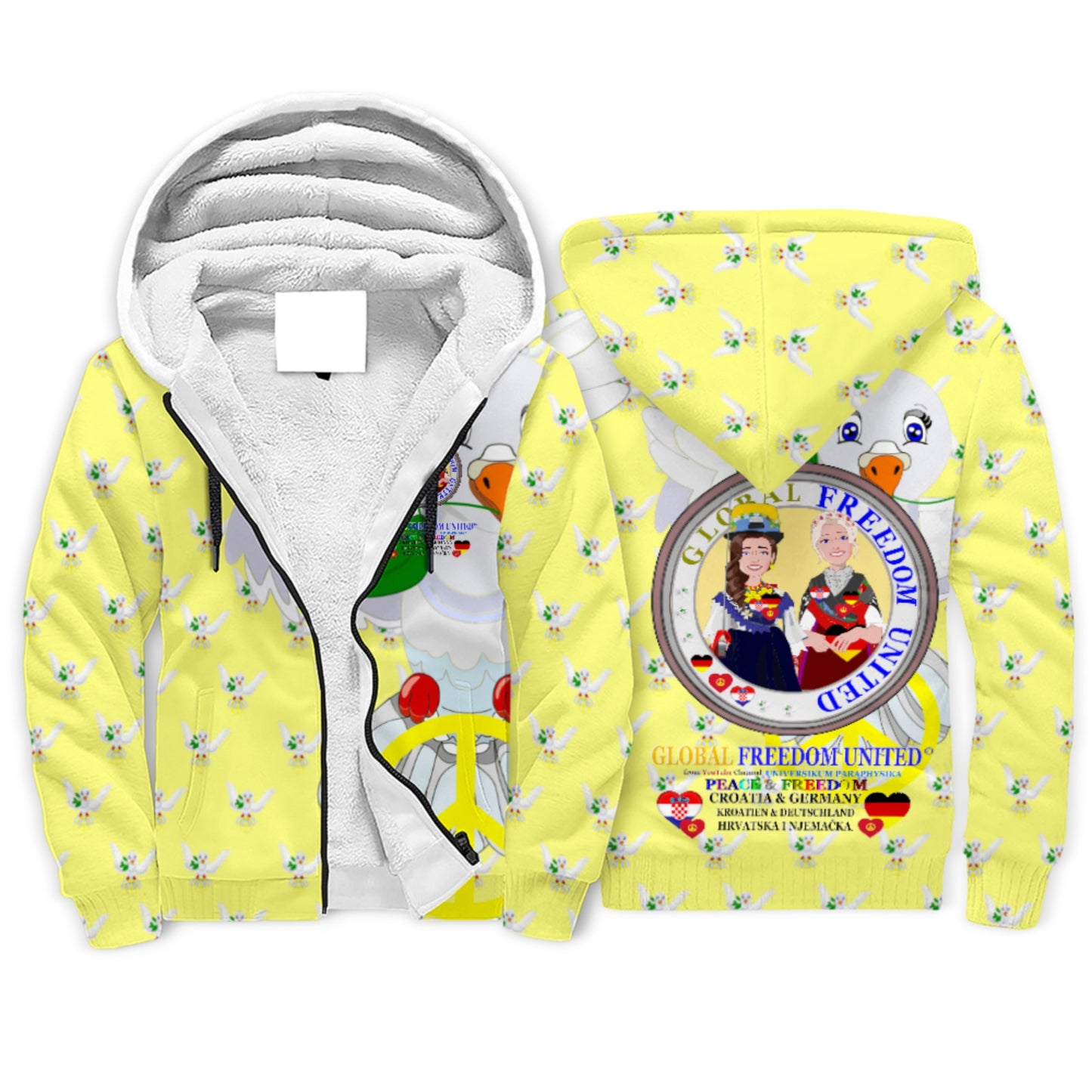 Plush Hoddie GLOBAL FREEDOM UNITED© Women Croatia & Germany Yellow