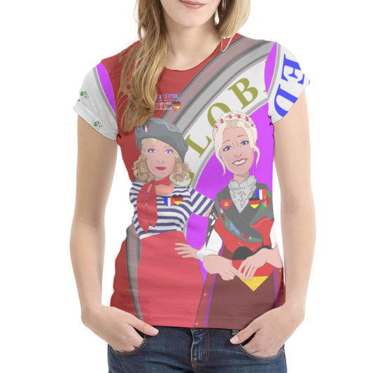 Women´s T-shirt 1 GLOBAL FREEDOM UNITED© Women French & Germany Red