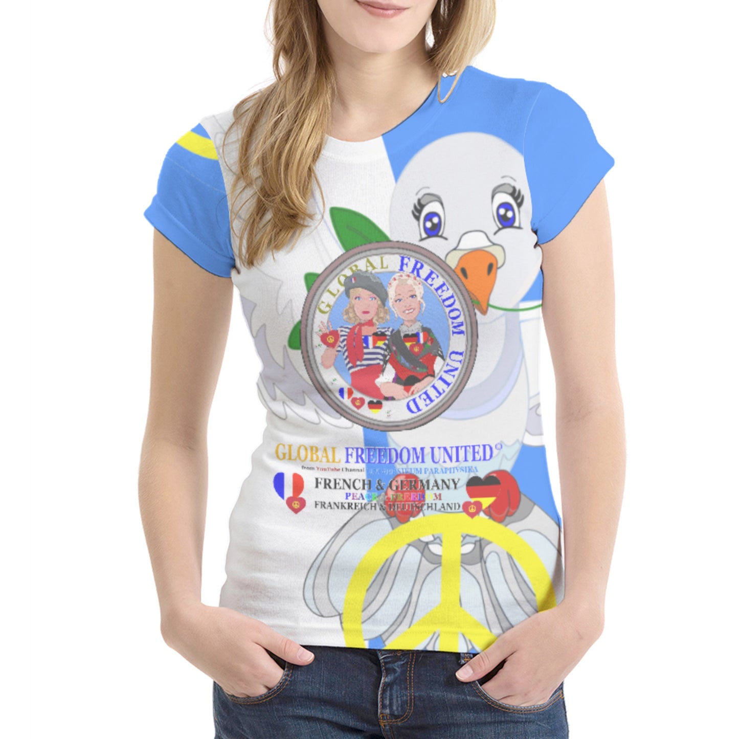 Women´s T-shirt GLOBAL FREEDOM UNITED© Women French & Germany Blue
