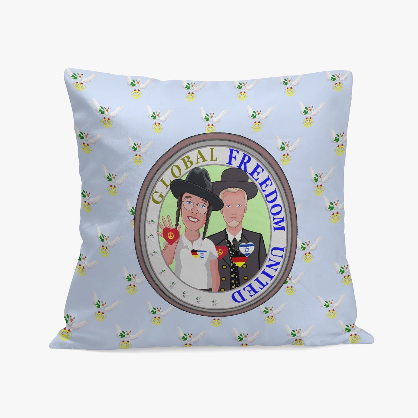 GLOBAL FREEDOM UNITED© Men ISRAEL & GERMANY Light Blue 18'' Square Pillow Cover