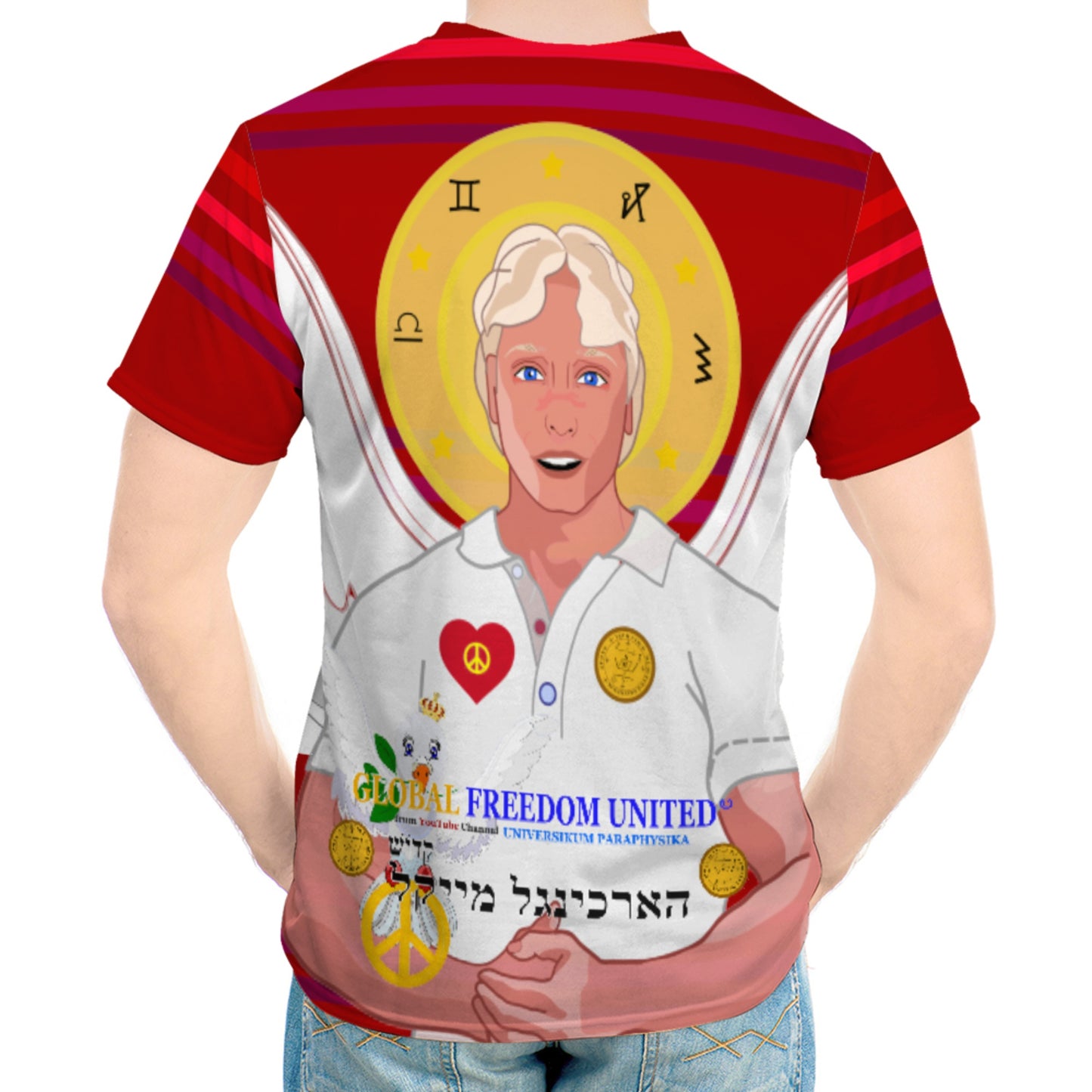 Men´s T-shirt Global Freedom United Archangel Michael Hebrew Red