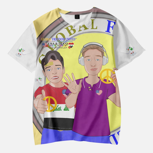 GLOBAL FREEDOM UNITED BOYS IRAQ & USA OLD PEACE YELLOW AOP Kids' Short T-Shirts